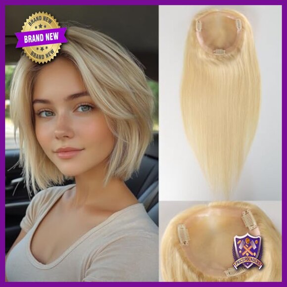 5x5 Human Hair Topper Mono Base 18 Inch No Bangs Thinning Hair Solution - Picture 2 of 7